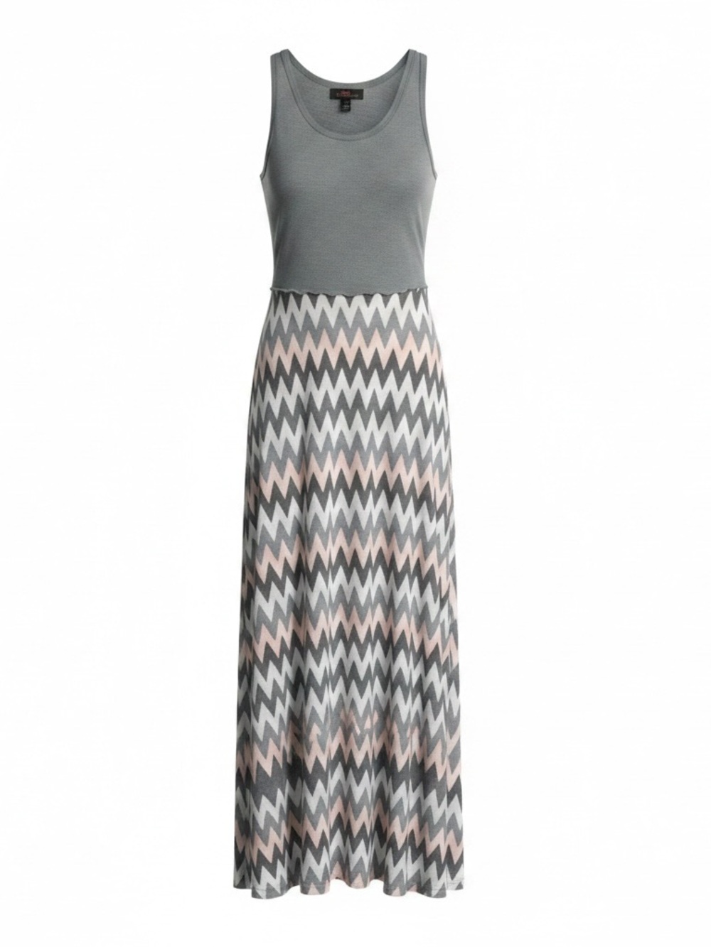 For Cynthia Beachwear Maxi Dress – Size L – Gray Chevron Sleeveless Flowy Dress